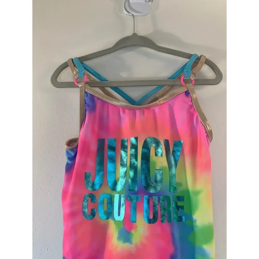 JUICY COUTURE Girl’s Tie Dye One Piece Rainbow Swimsuit / Size: 8